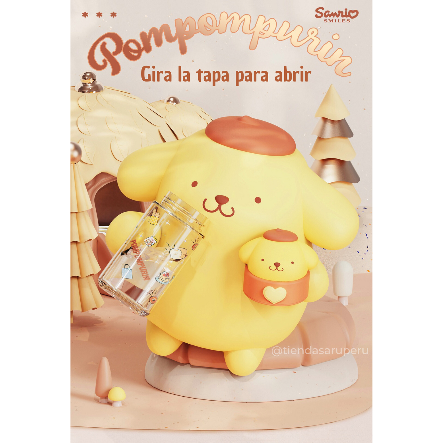 Botella de Vidrio Sanrio 3D Pompompurin – 360 ml