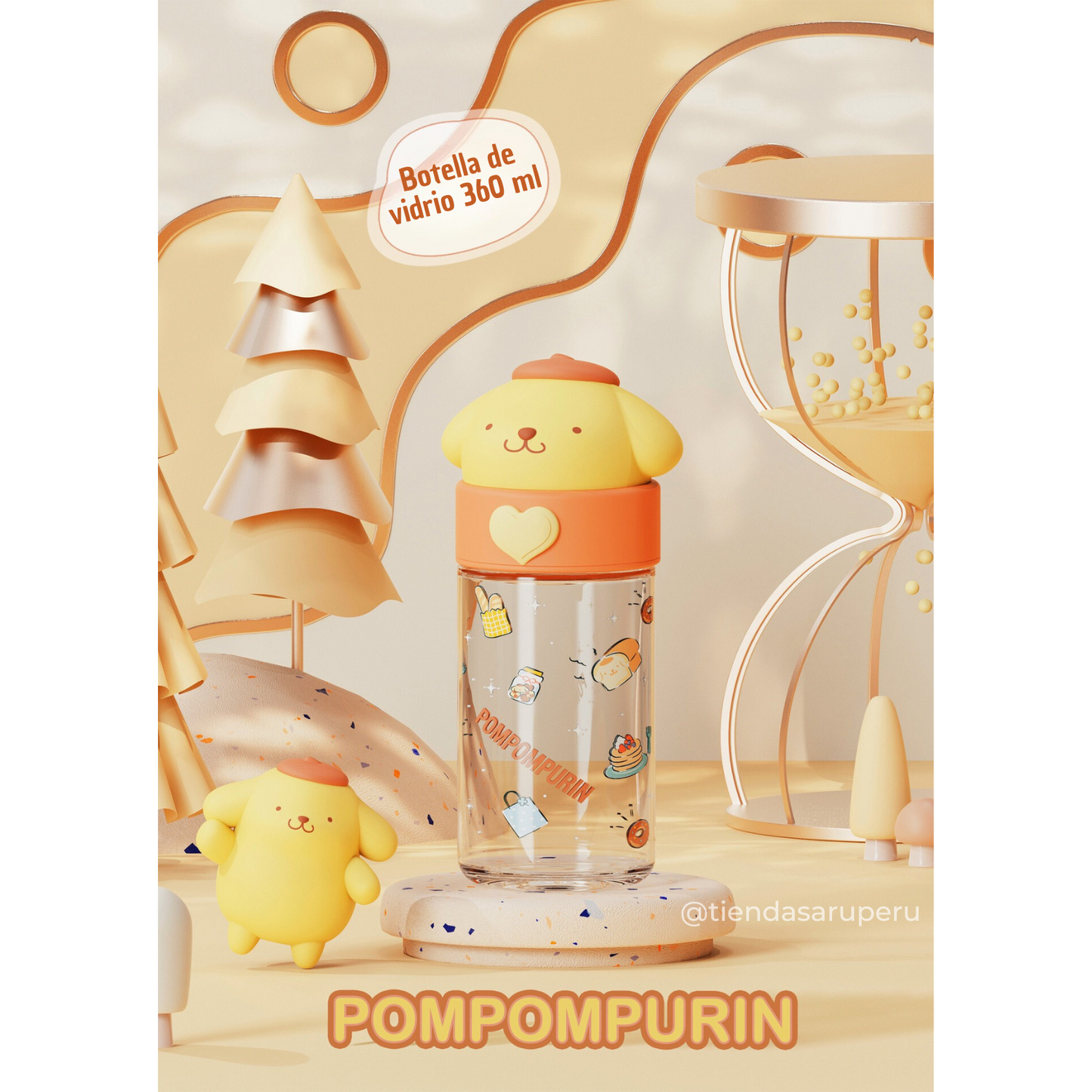 Botella de Vidrio Sanrio 3D Pompompurin – 360 ml