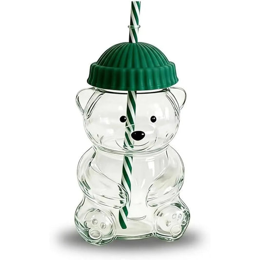 Botella de Vidrio Borosilicato Osito 600 ml con Sorbete y Tapa de Silicona