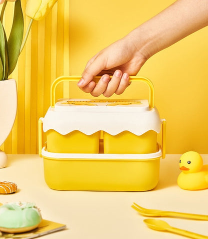 Kawaii Yellow Chick 3 in 1 Tupperware with Handles and Cutlery – 2400 ml