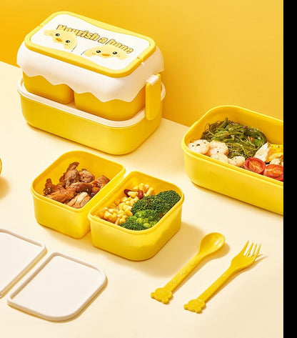 Kawaii Yellow Chick 3 in 1 Tupperware with Handles and Cutlery – 2400 ml