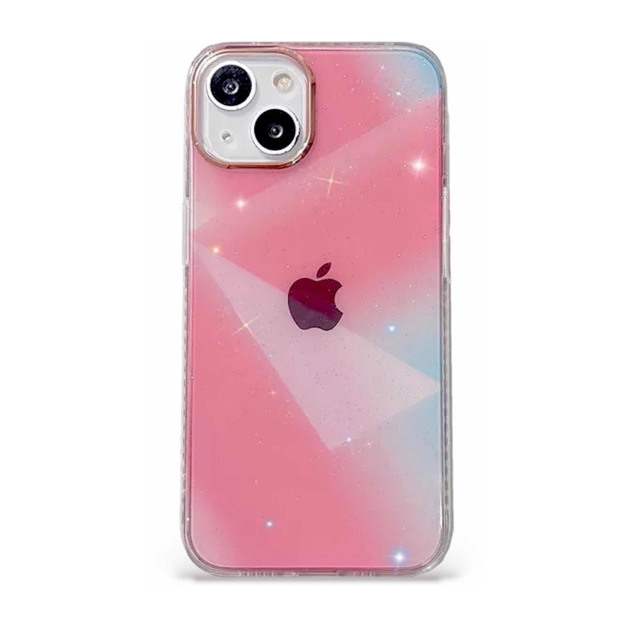 CASE PARA IPHONE 13 / 13 PROMAX GLITTER GEOMÉTRICO - ROSADO